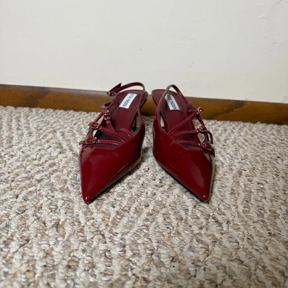 Steve Madden Liana Wine Red Patent Multi Strap Slingback Kitten Heel Pumps 8.5M - Picture 2 of 9